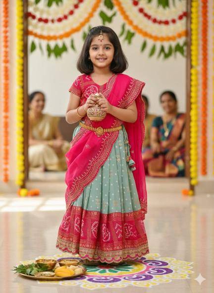 Pavitra Ugadi Silk Pink Kids wear manufacturer in India